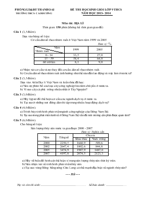 Đề thi học sinh giỏi lớp 9 năm học 2013 - 2014 môn thi địa lí